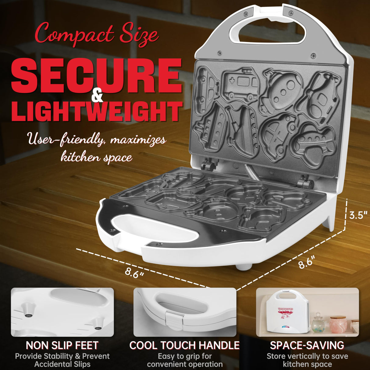 SugarWhisk Car Waffle Maker for Kids, Halloween & Christmas Mini Waffle Maker, 8 Fun Vehicle Shaped Mini Pancake Maker, Non Stick Surface, Excellent Gift, White