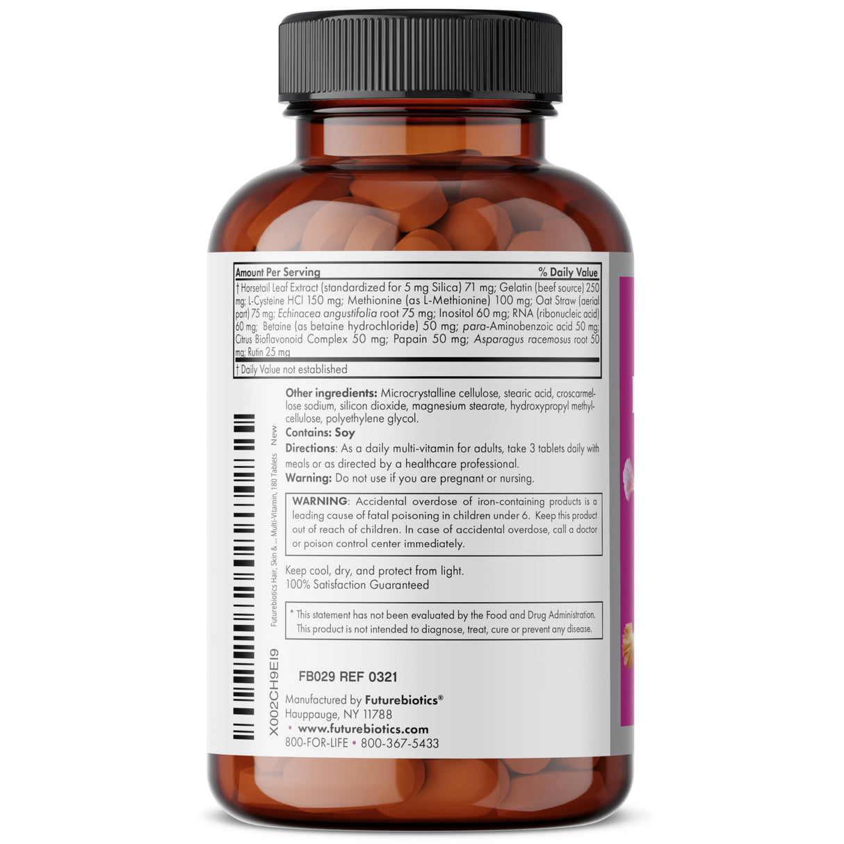 Futurebiotics Hair, Skin & Nails Beauty MultiVitamin with Biotin, Hair Vitamins and Skin Vitamins That Promote Healthy Hair and Nail, 180 Tablets