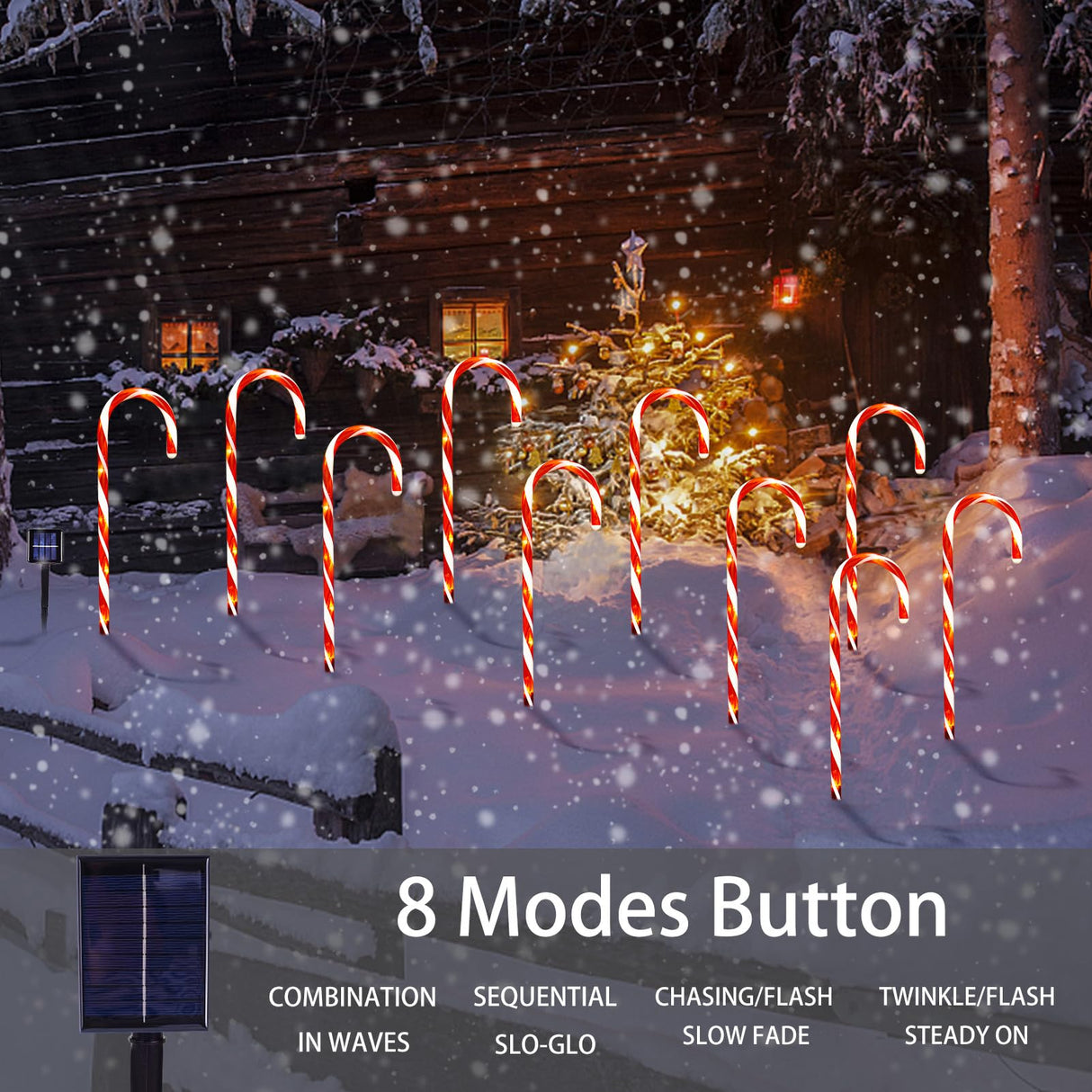 Bstge Christmas Decorations Outdoor, 10 Pcs Candy Cane Lights, 21'' Solar Pathway Lights with 8 Lighting Modes, Waterproof Garden Lights for Christmas Patio Yard Walkway Decorations