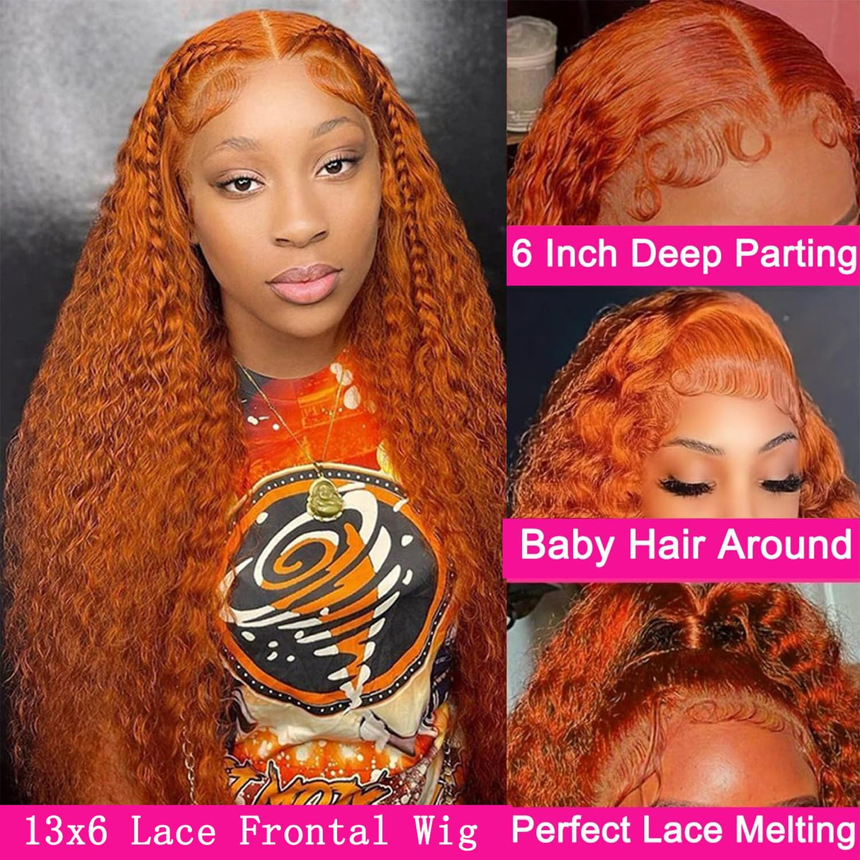 30 Inch Ginger Lace Front Wigs Human Hair 13x6 Deep Wave Wig Orange Ginger Wig Human Hair Pre Plucked 350 Deep Curly Hd Lace Front Wigs for Women 180% Density Wet Wavy Deep Curly Frontal Wigs