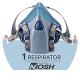 3M Reusable Respirator Half Facepiece 7503, NIOSH, 3M Cool Flow Valve, Dual Airline Supplied Air Compatible, Integrated Dropdown Suspension, Bayonet Connections, For Chemical Handling, Painting, Large