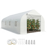 Outsunny 20' x 10' x 7' Outdoor Walk-in Greenhouse, Tunnel Green House with Roll-up Windows, Zippered Door, PE Cover, Heavy Duty Steel Frame, White