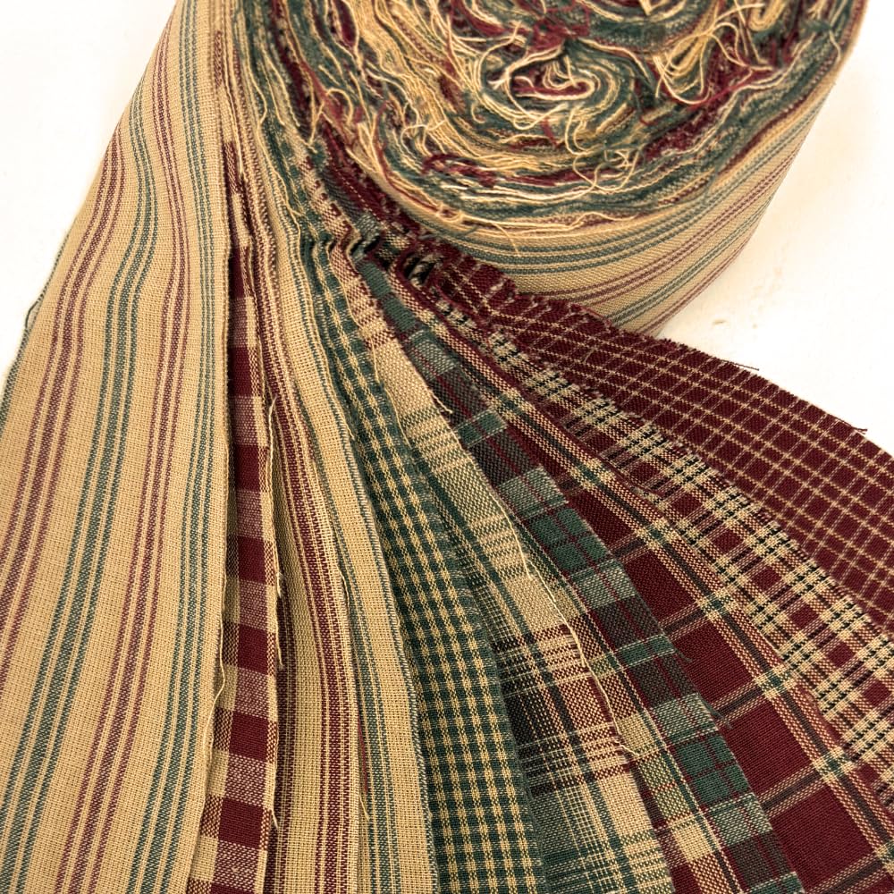 Vintage Christmas Homespun Cotton Red Green Fabric 22 pc 2.5" X 44" Precut Roll (Jelly Roll) by JCS
