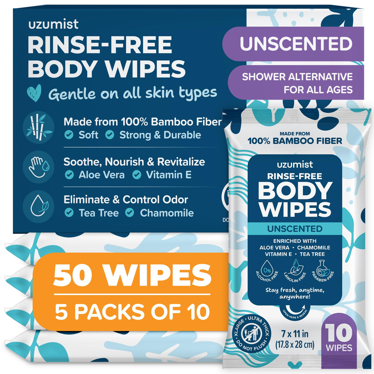 Body Wipes For Adults Bathing No Rinse XL - Ultra Thick Travel Wipes For Personal Cleansing & Hygiene Essentials, Elderly Care, Travel, Incontinence Disposable Washcloths - Shower Wipes For Women Men