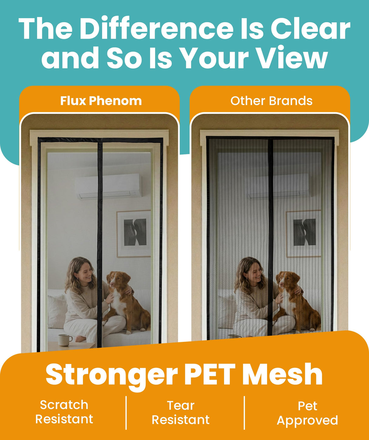 Flux Phenom Magnetic Screen Door - Bugs Out, Breeze in - 9min Install Auto-Sealing Heavy Duty Double Stitched Mesh, 52 Magnets, Hands Free Sliding & Patio Doors Net, Pet & Kid Friendly, 38 x 82 Inch