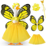 SilTriangle 5pcs Butterfly Porch Goose Outfit Costume Tutu Skirt Butterfly Wing Wand Flower Crown for 17‘' 23‘' Cement Goose(Yellow)