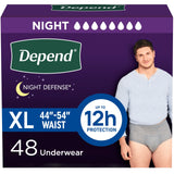 Depend Night Defense Adult Incontinence Underwear for Men, Disposable, Overnight, Extra-Large, Grey, 48 Count (4 Packs of 12), Packaging May Vary