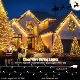 200 FT 500 LED Christmas Lights Outdoor Fairy Lights Plug In Extra Long String Lights Clear Wire Waterproof 8 Modes Timer for Outside House Tree Garden Yard Wedding Party Decorations-Warm White
