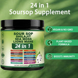 24 in 1 Soursop Capsules - Graviola Soursop Capsules with Shilajit, Sea Moss, Lions Mane, Turmeric, Ashwagandha, Vegan, Ginger & Manuka Honey and More, Non-GMO, 90capsules