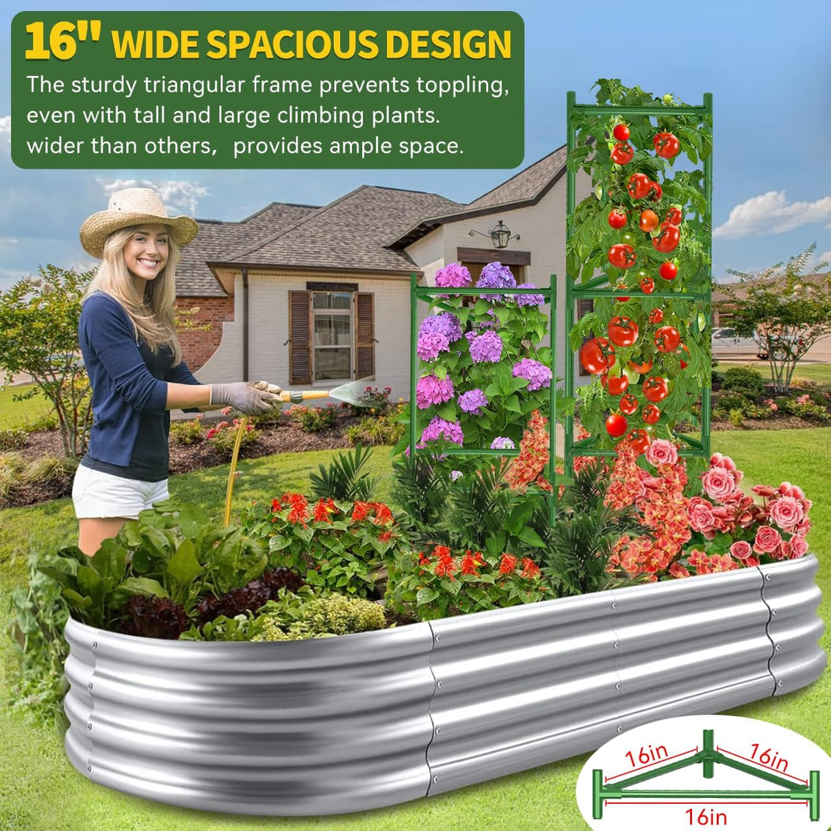 6 Pack Large Tomato Cage for Garden Up to 49" H X 16" W Metal Plant Support Stakes with Clips Triangle Pea Cages Cucumber Trellis for Vegetables Pots Vines Flowers Climbing Plants