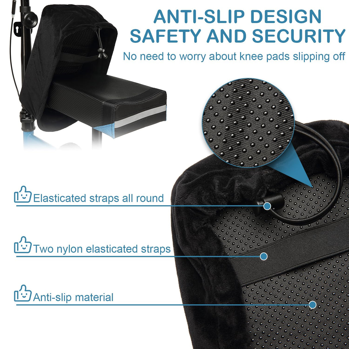 Knee Scooter Cushion Cover - Soft and Comfortable Knee Scooter Pad with Removable 2'' Thick Memory Foam Cushion, Black