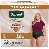 Depend Silhouette Adult Incontinence & Postpartum Bladder Leak Underwear for Women, Maximum Absorbency, Large, Black, 52 Count (2 Packs of 26), Packaging May Vary