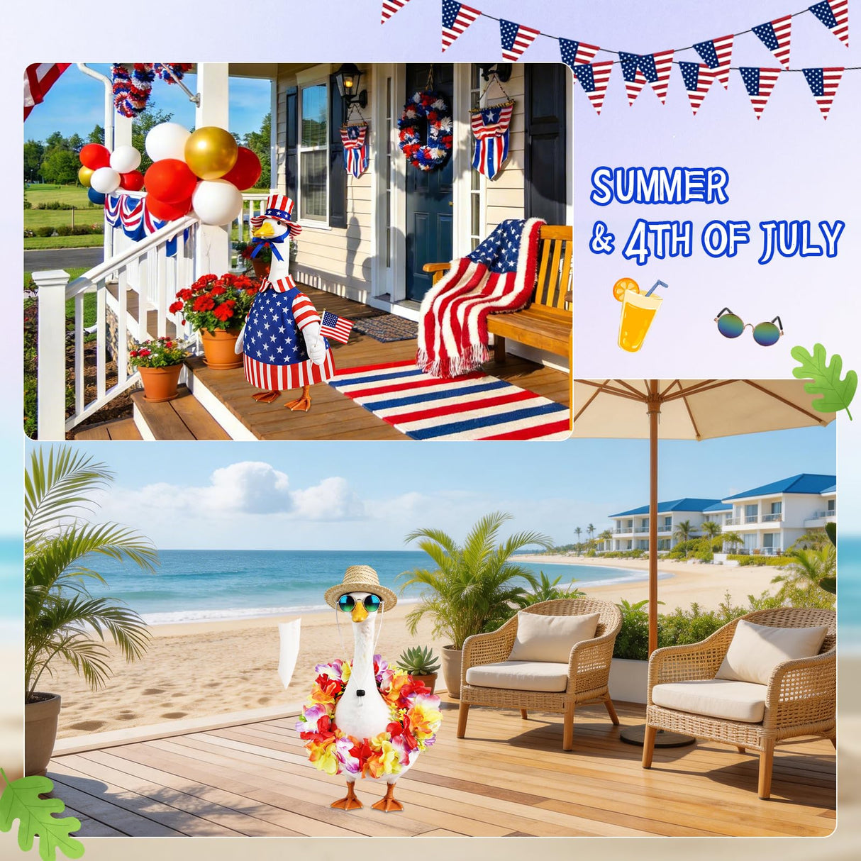 Kinhzrude 8 Set Porch Goose Outfits Holiday Goose Clothes - Valentine St. Patrick Easter Summer 4th of July Fall Halloween Christmas Lawn Porch Goose Clothing for Patio Yard Decor