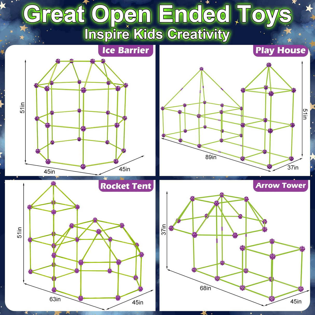 V-Opitos 140 Pack Glow in The Dart Fort Building Kits for Kids Age 4, 5, 6, 7, 8+ Years Old, STEM Building Toys for DIY Castles, Tunnels, Ideal Christmas, Birthday Gifts for Boys & Girls