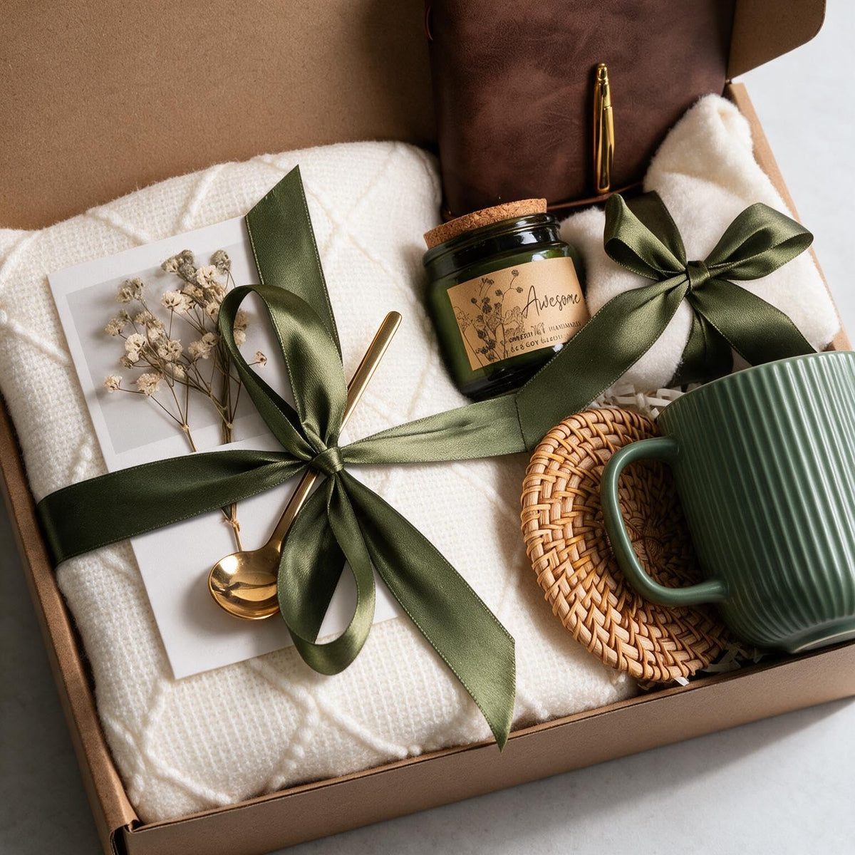 Birthday Gifts for Women, Self Care Gift Baskets Care Package, Thank You, Get Well, Sympathy Inspirational Friendship Gifts for Mom, Grandma, Sister,Friends, Girls (Olive green)