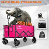 AMNOW 100L Collapsible Wagon Cart with All Terrain Wheels, 350LBS, Rose