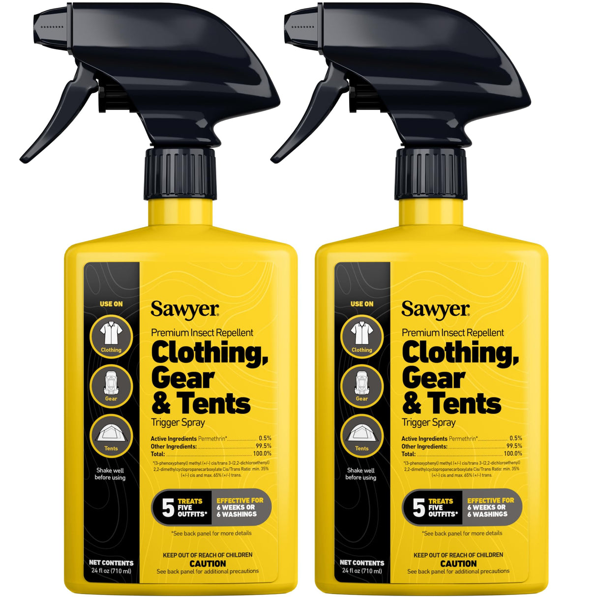Sawyer Products SP6572 Twin Pack Premium Permethrin Clothing Insect Repellent Trigger Spray, 24 oz,Yellow