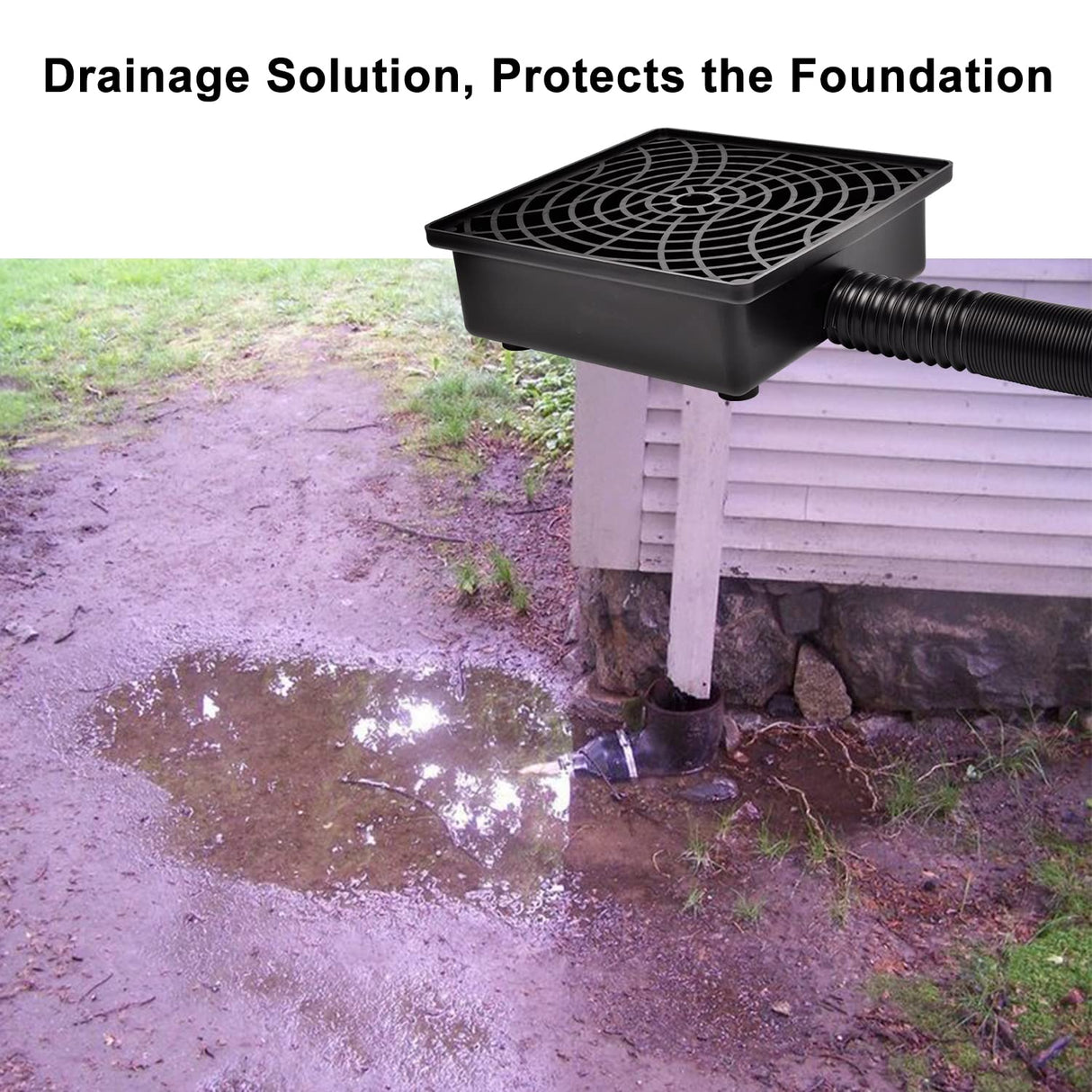 Prestantious Low Profile Catch Basin Drain Kit Downspout Extender, 12"×12" Catch Basin Gutter Downspout Extensions with 2" ID Flexible Pipe, Pipe Stretched Length 16.4ft, Rainwater Drainage System