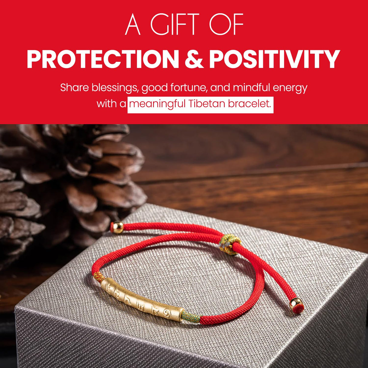 Buddha & Karma Tibetan Red String Bracelet - Handmade Buddhist Lucky Charm for Protection, Good Fortune & Positive Energy - Spiritual Bracelet for Men & Women - Adjustable Bracelets for Daily Wear - Gold