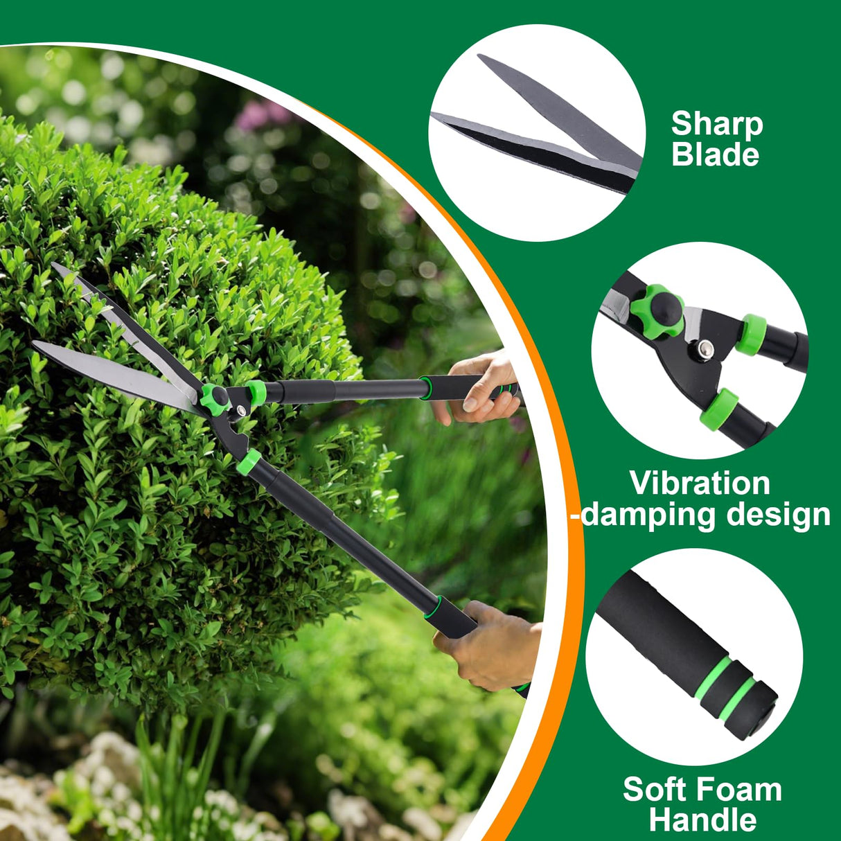 Hedge Shears 29.5" Manual Hedge Clippers with 15° Angle Precision Blades Plant Cutting Scissors for Trimming and Shaping Hedges, Shrubs, Boxwood, Tall Bushes