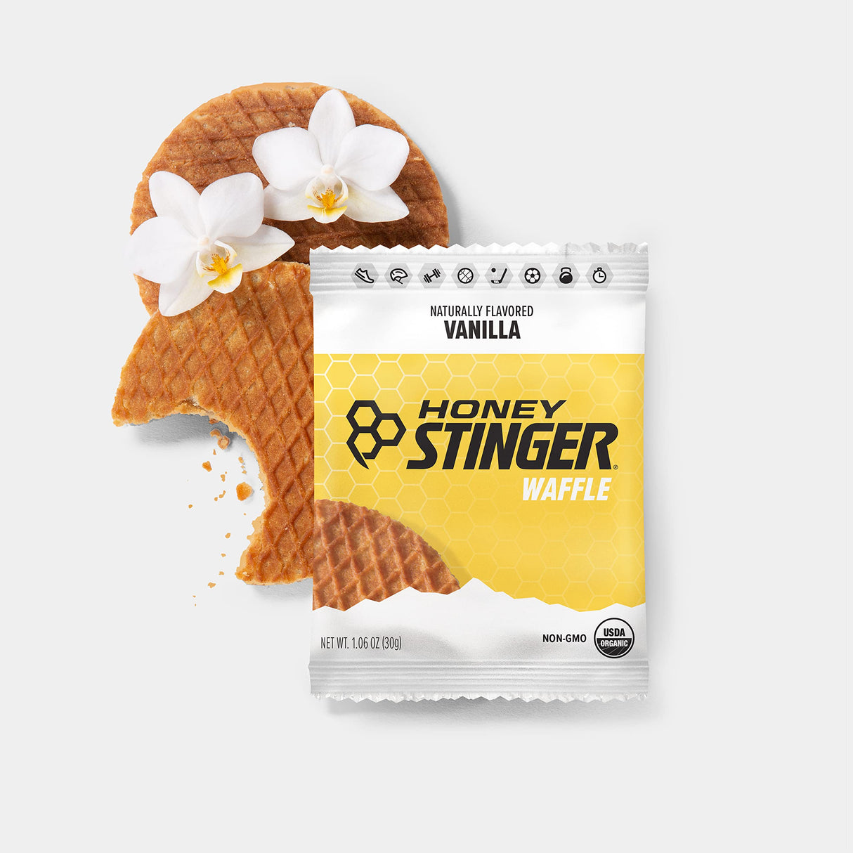 Honey Stinger Organic Vanilla Waffle, Energy Stroopwafel for Exercise, Endurance and Performance, Sports Nutrition for Home & Gym, Pre and Post Workout, Box of 16 Waffles, 16.96 Ounce