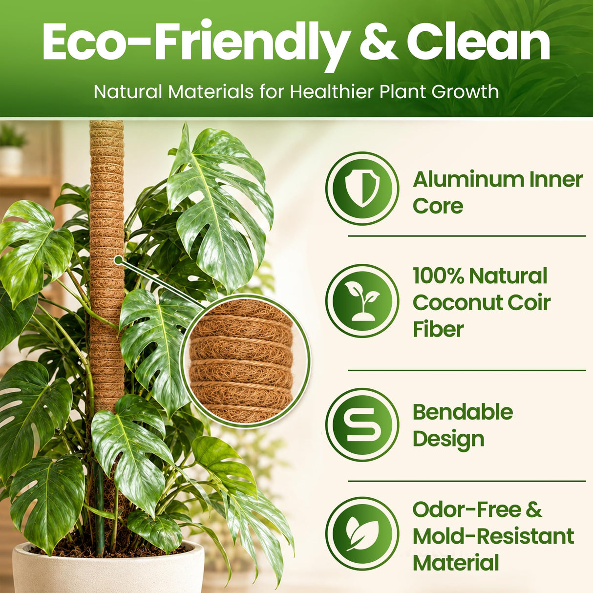 2 Pack 63'' Bendable Moss Pole Monstera Plant Support for Large Climbing Indoor Plants - Stakes for Potted Climbers - Tall Sticks Indoor Trellis for Houseplants - Accessories for Monstera Pot