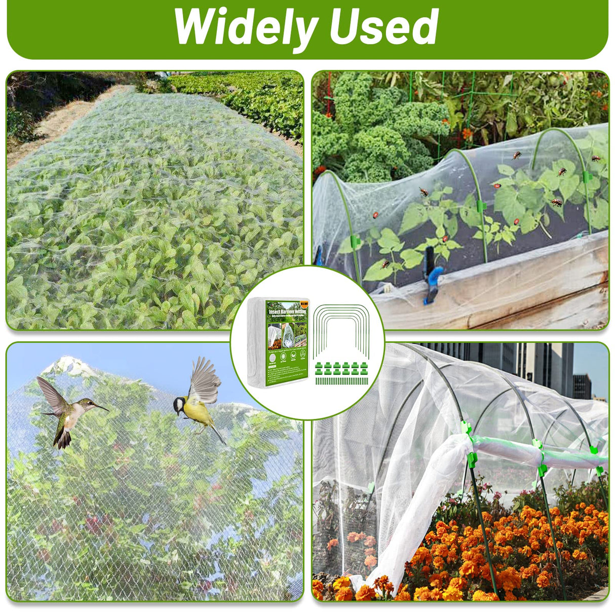 67pcs Garden Mesh Netting Kit, 6 Sets Wide Garden Hoops with Garden Covers