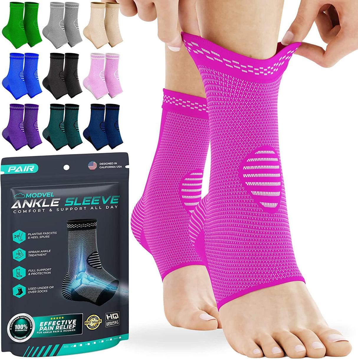 Modvel Foot & Ankle Brace Socks for Sprained Ankle Compression Sleeve - Plantar Fasciitis Relief Brace, Foot Support for pain Women & Men - Tendonitis & Arthritis Feet Sleeve, Stabilizing Ankles Wrap