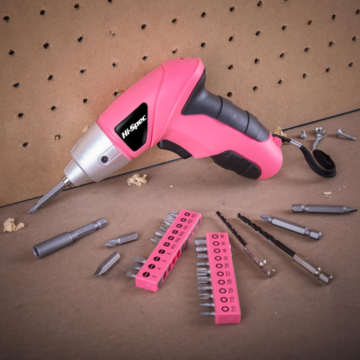 Hi-Spec Small Electric Screwdriver, Mini Drill Set, Rechargeable 3.6V Cordless Screwdriver with 26 Driver Bits, Power Tool for Small Projects & Home Use, Pink