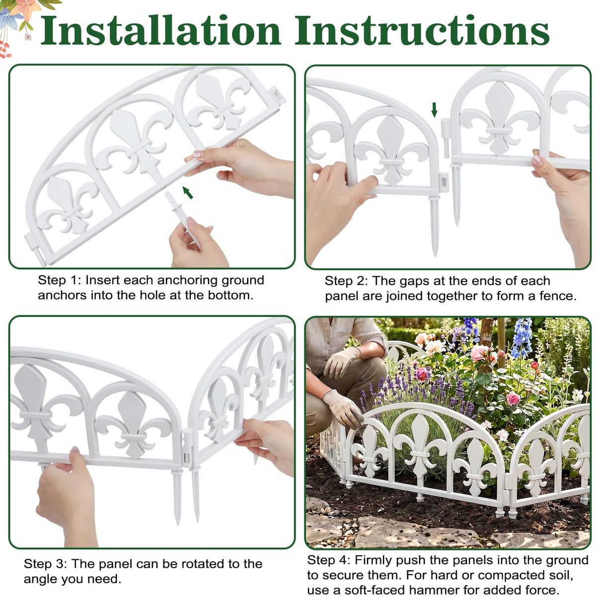 BiuBiubulu 22ft White Garden Edging Border 19 Panels Plastic Landscape with 57 Anchoring Spikes Decorative Lawn Barrier Fence Liner for Flower Bed Yard