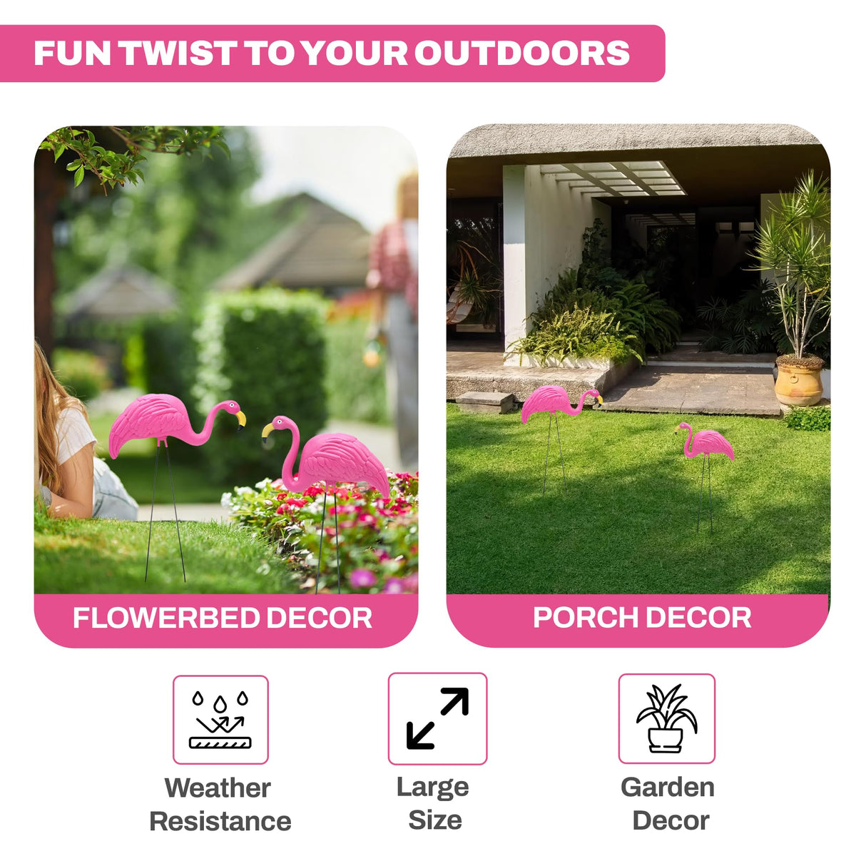 4E's Novelty 2 Pink Flamingos Yard Decorations - Extra Large 24" Flamingos Yard Ornaments - Pink Flamingos for Yard Sculptures & Statues - Lawn Flamingos Outdoor Garden Decor, Weather Resistant