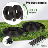 AHEONLAR Landscape Edging, 2" x 80' Garden Edging Border, Plastic Garden Edging with 90 Pcs Spikes, No Dig Landscape Edging Black Garden Border for Lawn, Yard and Flower Bed