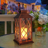 [2 Pack] TAKE ME 14" Solar Lantern Outdoor Garden Hanging Lantern Waterproof LED Flickering Flameless Candle Mission Lights for Table,Outdoor, Halloween Decor Lights