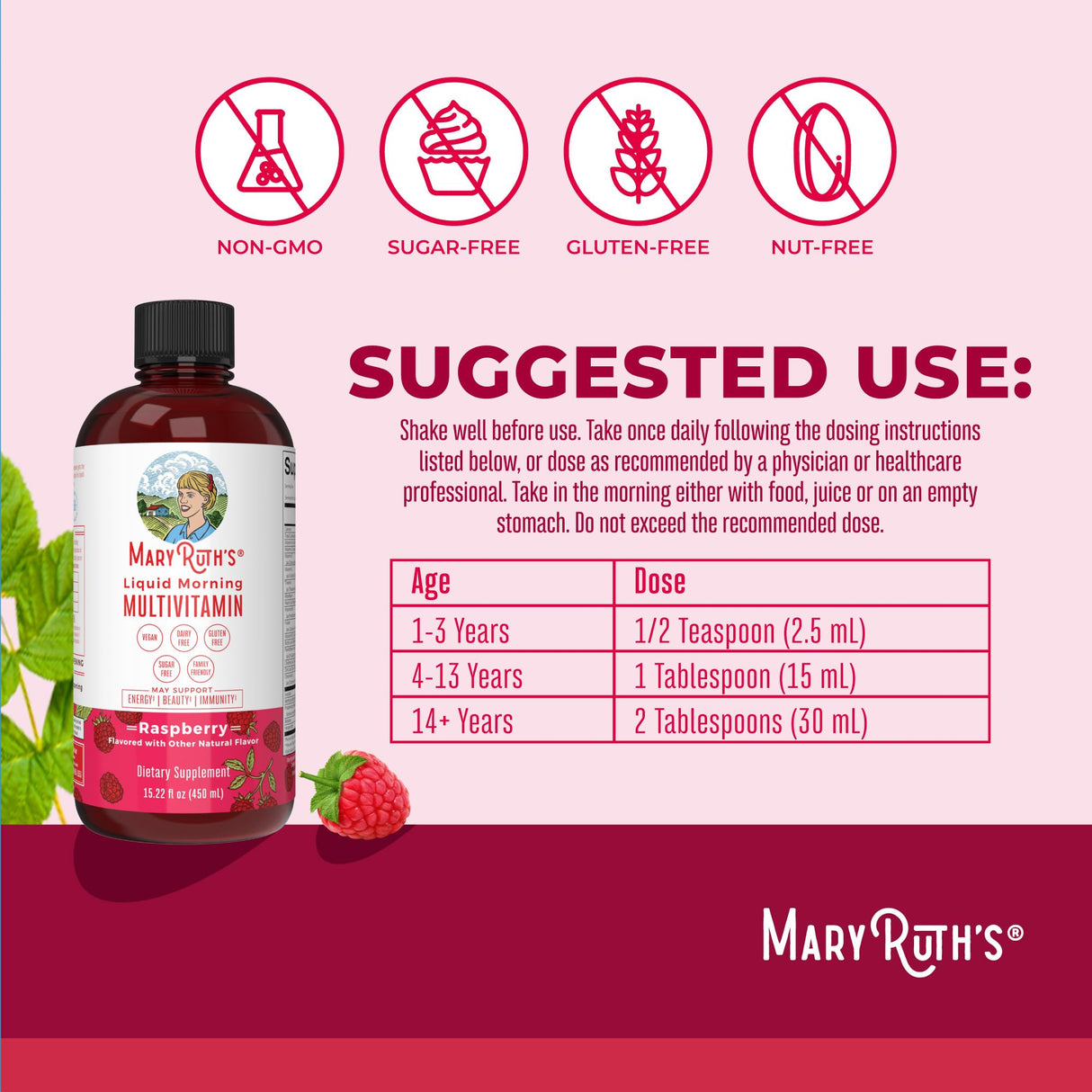 MaryRuth Organics Morning Multivitamin for Women, Men & Kids | Liquid | Vitamin A C D E B6 B12 Biotin Zinc | Beauty | Vegan | Non-GMO | Gluten Free | 15 Servings