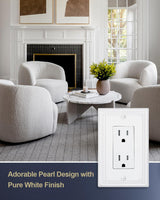 ZILLSEA Wall Plate Cover, Durable Metal Switch Plates and Outlet Covers, Decorative Pearl Design (1 Duplex 4PK, Pure White, Midsize)