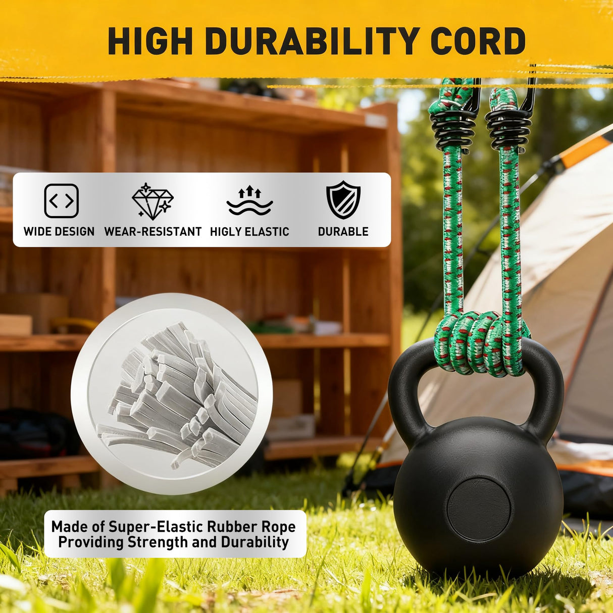 Bungee Cords Heavy Duty Outdoor: 20 Pcs Premium Rubber Bungee Cords with Hooks in a Storage Jar Includes 10", 18", 24", 30", 36", 48" Bungee Cord for Camping, Tent, Fastening Items