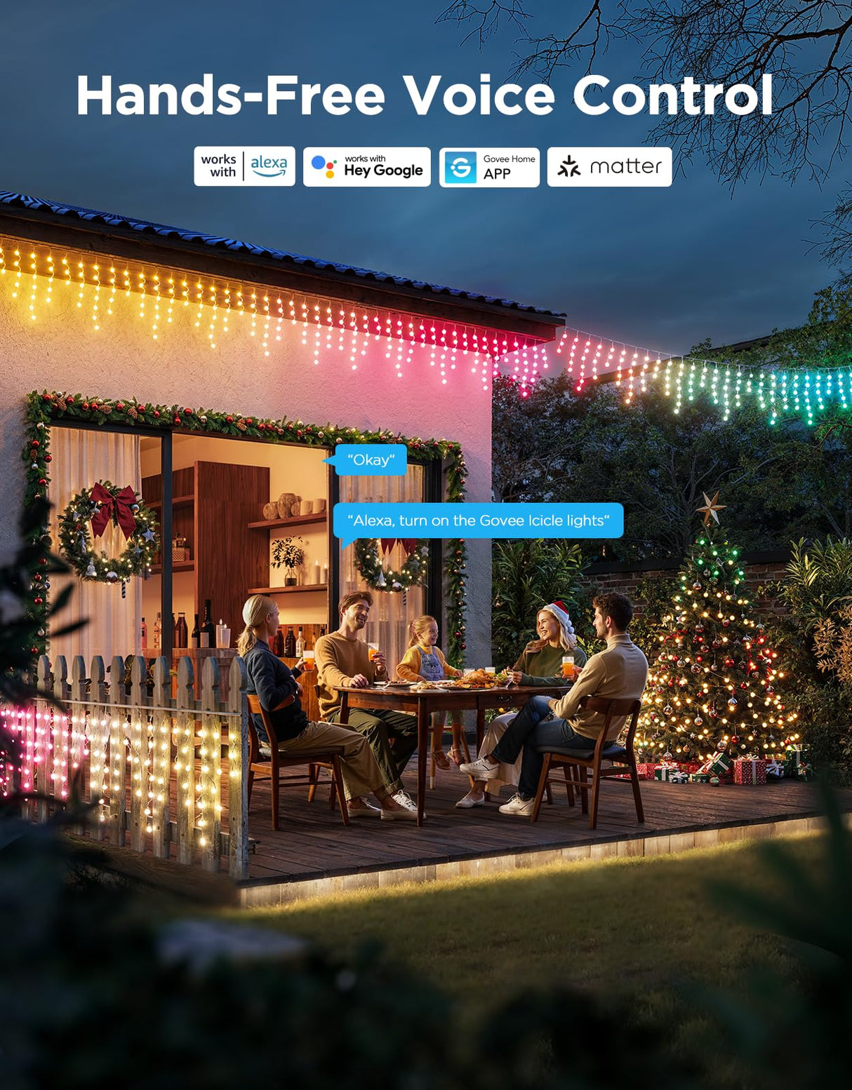 Govee Icicle Lights, Smart RGBIC Christmas Lights for Outside, 33ft with 400 LEDs Icicle Light Outdoor, IP67 Waterproof, Music Sync, Voice Control, 78+ Scene Modes for Halloween Decor