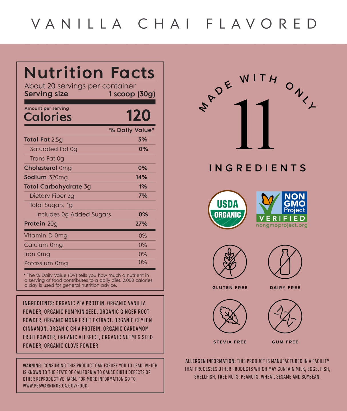 Truvani Vegan Pea Protein Powder | Vanilla Chai | 20g Organic Plant Based Protein | 20 Servings | Keto | Gluten & Dairy Free | Low Carb | No Added Sugar