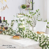 PONKING 8 Pcs x 8.2 ft Flower Garland Artificial Rose Vine Flowers with Green Leaves Hanging Fake Roses Vine for Room Party Home Wedding Birthday Christmas Wall Arch Decor, Spring White Flower