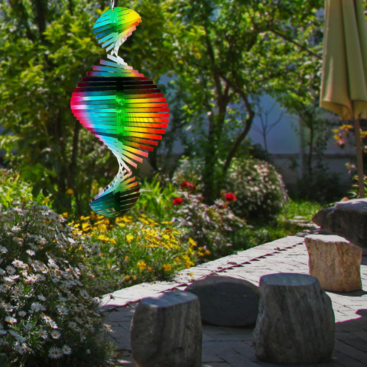 Aoedelyart Wind Spinner Rainbow Wave Wind Spinners for Yard and Garden,15in Hanging Kinetic Yard Art Wind Sculpture,3D Wind Spinners Outdoor & Indoor Rainbow Helix Garden Decor Christmas Ornaments