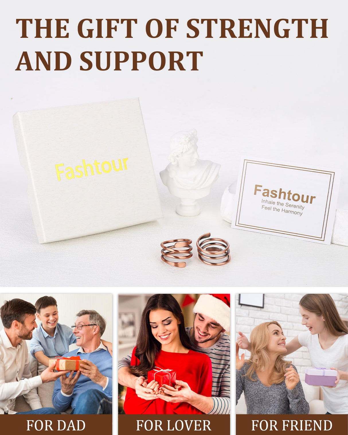 Fashtour 100% Pure Copper Rings for Women & Men, Adjustable Handmade Rings
