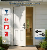 Veise Fingerprint Door Lock with 2 Lever Handles - Keyless Entry Door Lock, Electronic Keypad Deadbolt, Digital Smart Code & Front Handle Sets, Auto-Locking, Easy Installation, Matte Black