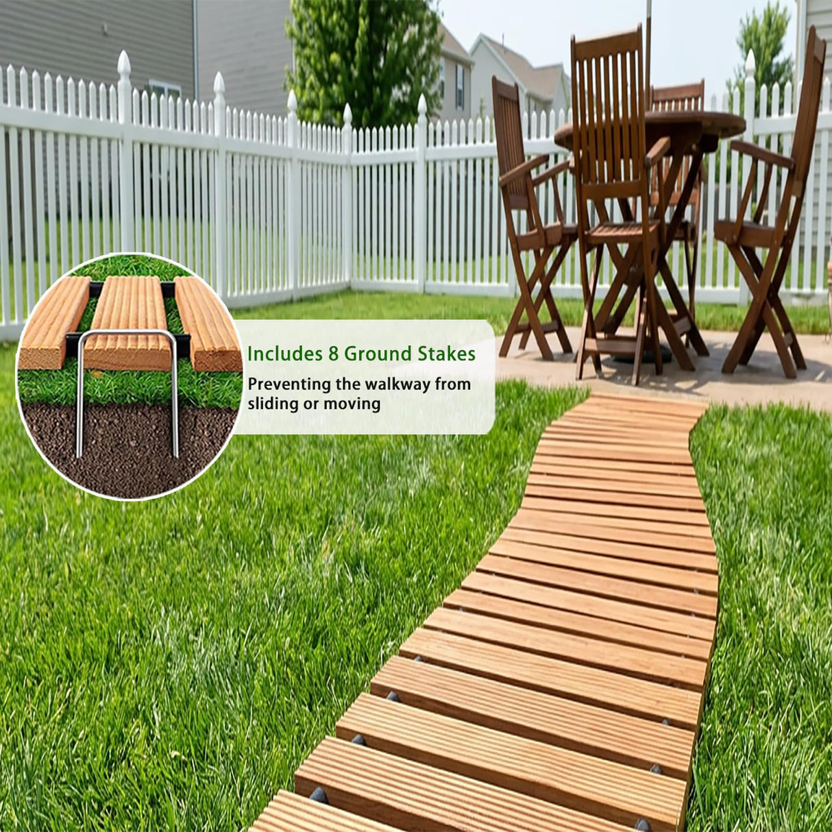 Wooden Garden Pathway Outdoor Walkway - 12 FT Roll Out Outdoor Pathway with Ground Stakes, Boardwalk Pavers for Outside Walkway, Non-Slip Garden Path for Backyard Decor, Lawn Landscaping, Natural