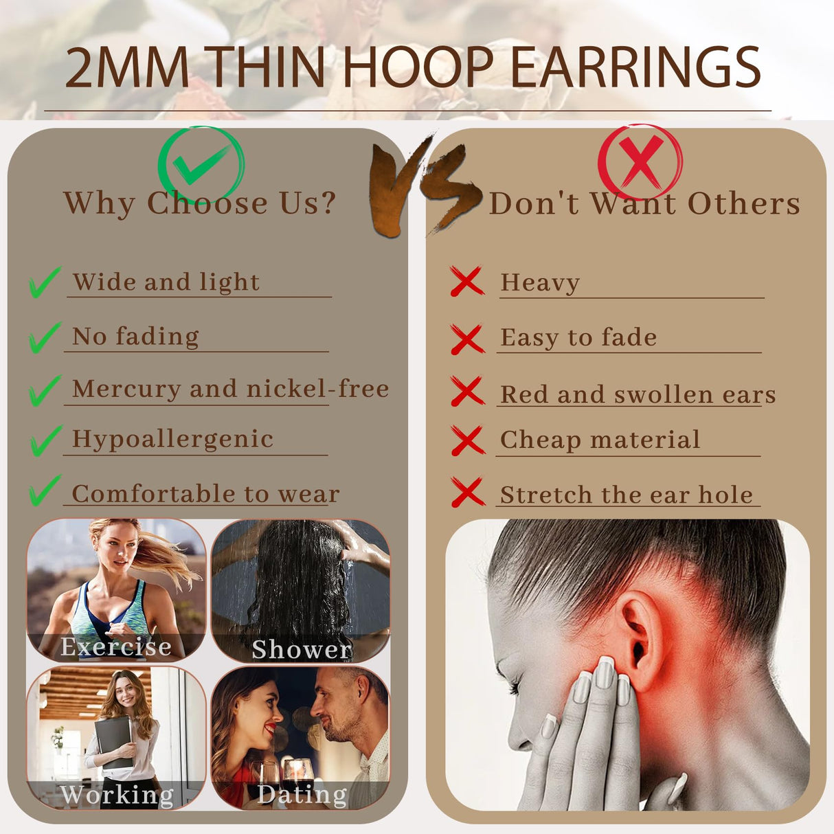 Senteria 925 Sterling Silver Hoop Earrings for Women Lightweight Thin 50MM