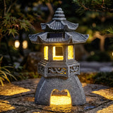 HL3NIGIM Solar Zen Garden Statue, Pagoda Lantern with 3 Solar Panels, Outdoor Decor for Landscape Patio, Balcony and Yard, Gift for Women Mom and Gramma