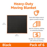 Amazon Basics Reinforced Tear-Resistant Moving Blankets, 72" x 80", Black, 6-Pack