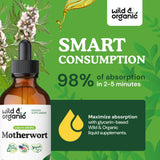 Wild & Organic Motherwort Tincture - Good Mood, Calmness, Overall Support - Supplements for Women with Motherwort Herb - Vegan, Sugar & Alcohol-Free Extract Drops - 4 fl oz
