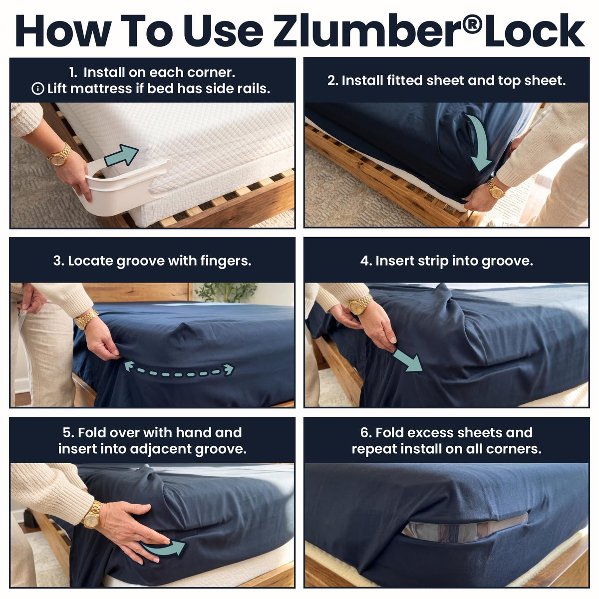 ZlumberLock US Patented Bed Sheet Holders for Corners, 4-Pack