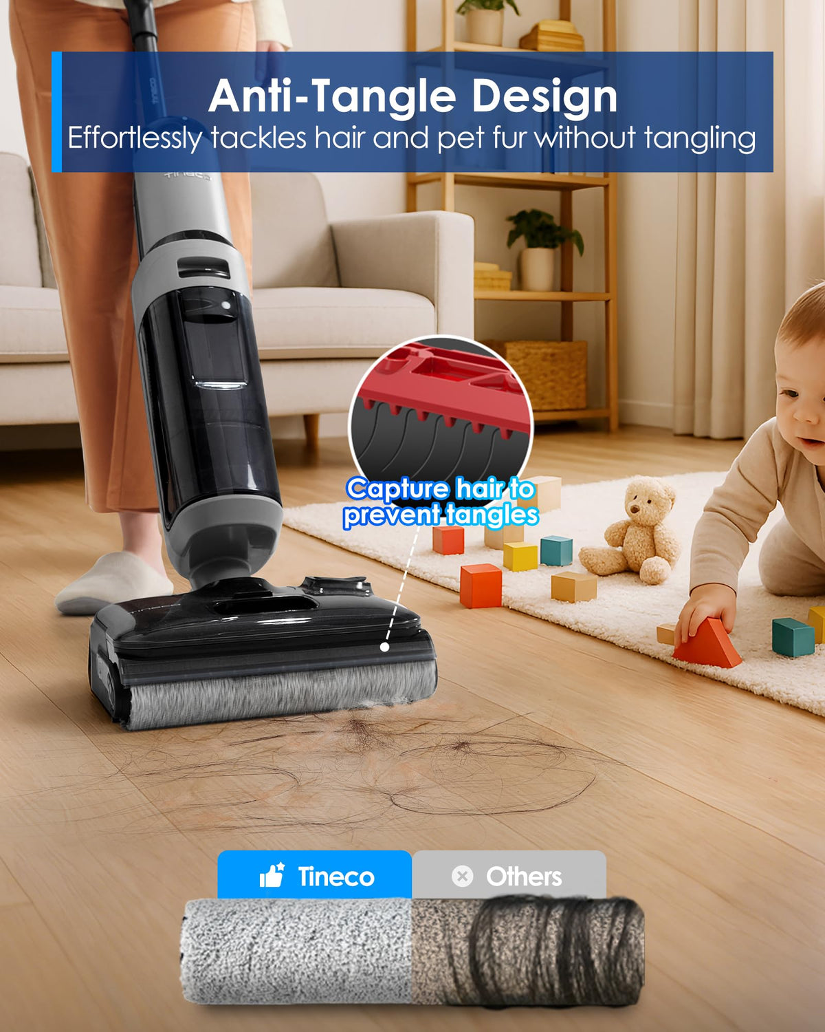 Tineco Floor ONE i5 Stretch Wet Dry Vacuum Cleaner, Vacuum & Mop in One Step, 20kpa Powerful Suction, 180° Lay-Flat Design, Anti-Tangle Design, Dual-Sided Edge Cleaning, Up to 30* Minutes Runtime