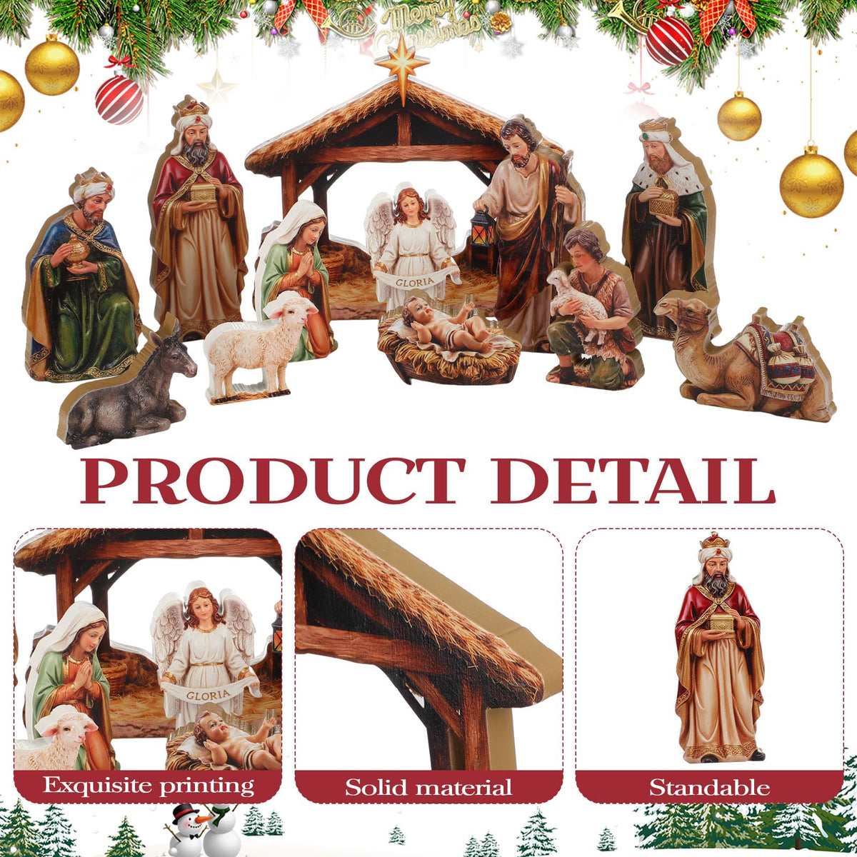 Memorywuu 12 Pcs Christmas Nativity Scene Set, Wooden Christmas Decor